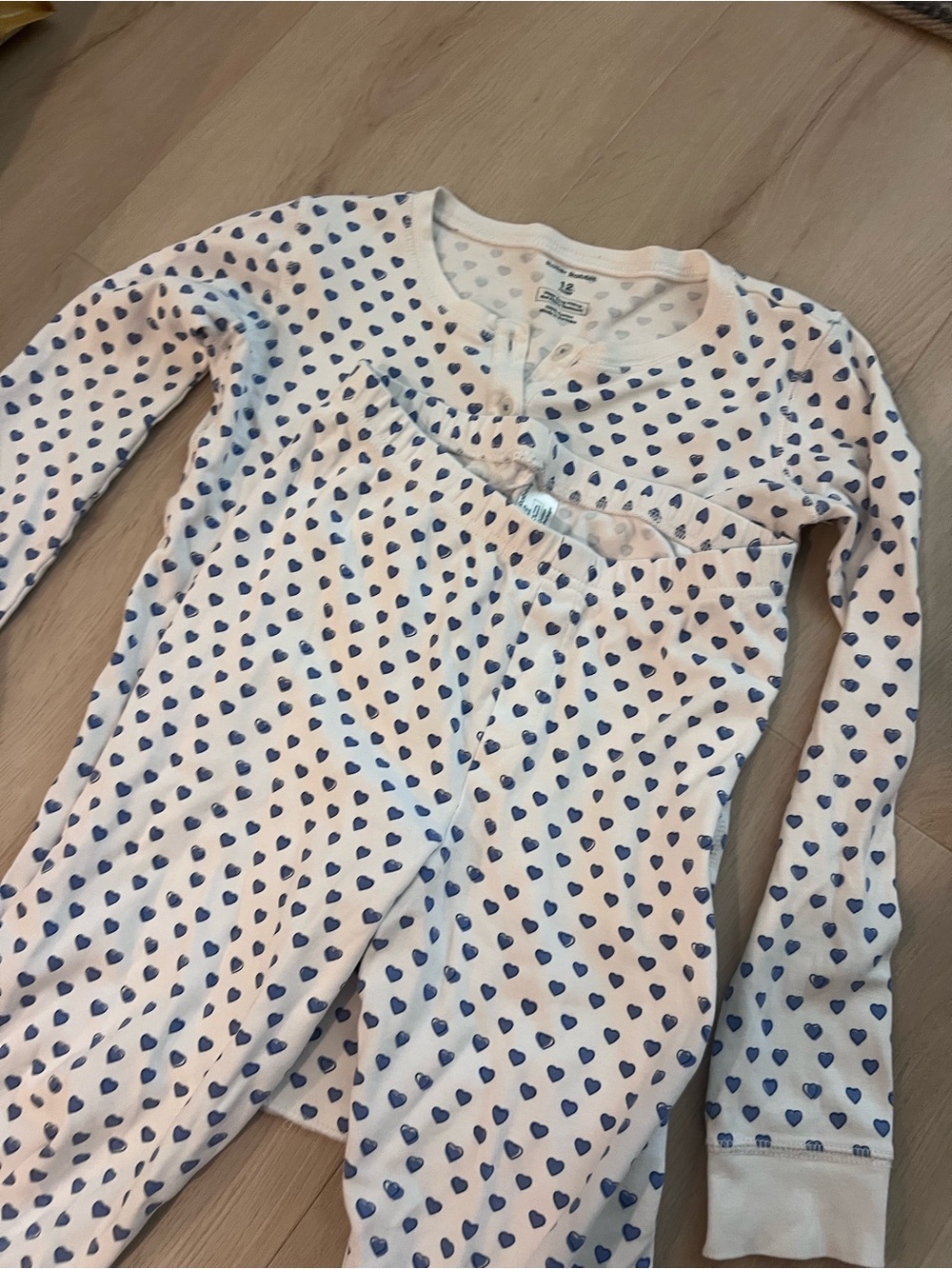 Kids Size 12 White Roller Rabbit Pajama Set with Blue Heart Print. 100% Cotton